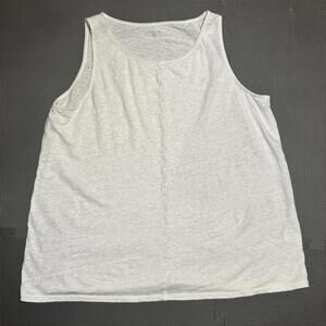 Garnett Hill Women's Sleeveless Embellished Linen White Tank Top Size Large